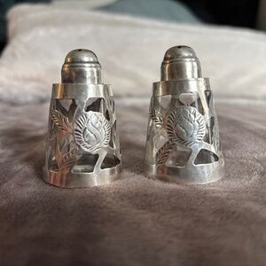 Vintage Mexico Sterling Silver Overlay Salt Pepper Shakers